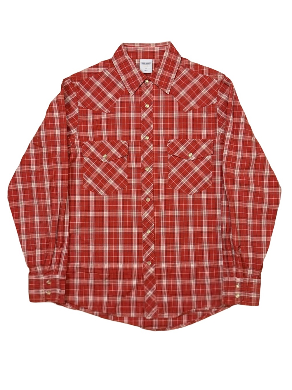 Y2K Old Navy Men's Red Plaid Button-Down Shirt Snap Button sz. S